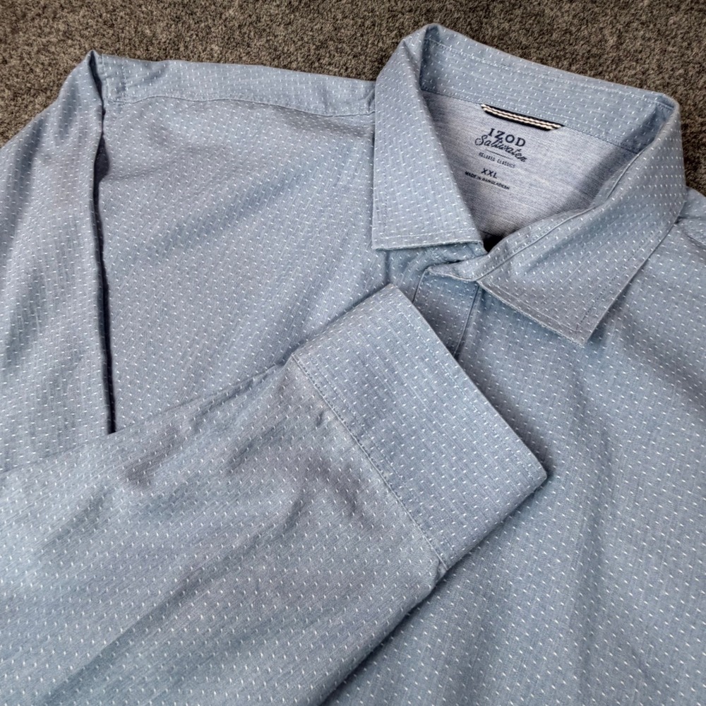 IZOD Saltwater Relaxed Classic Men XXL Blue Micro Dot Button Down Shirt Long Slv